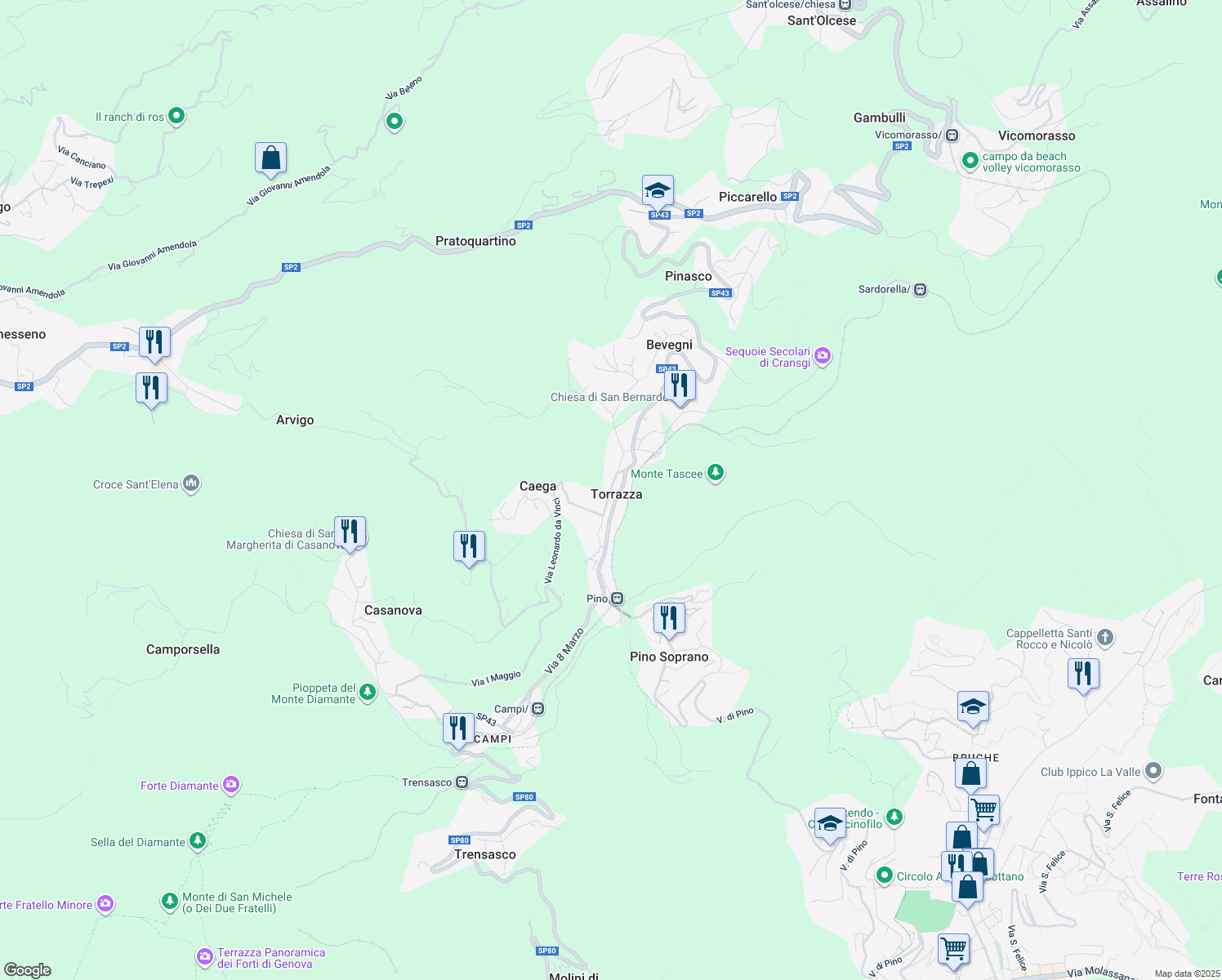 map of restaurants, bars, coffee shops, grocery stores, and more near in Torrazza