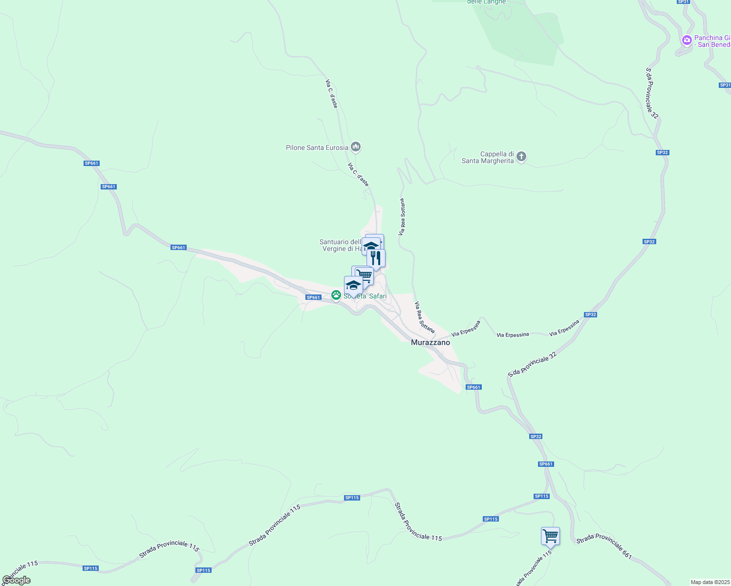 map of restaurants, bars, coffee shops, grocery stores, and more near Piazza Umberto Iº in Murazzano