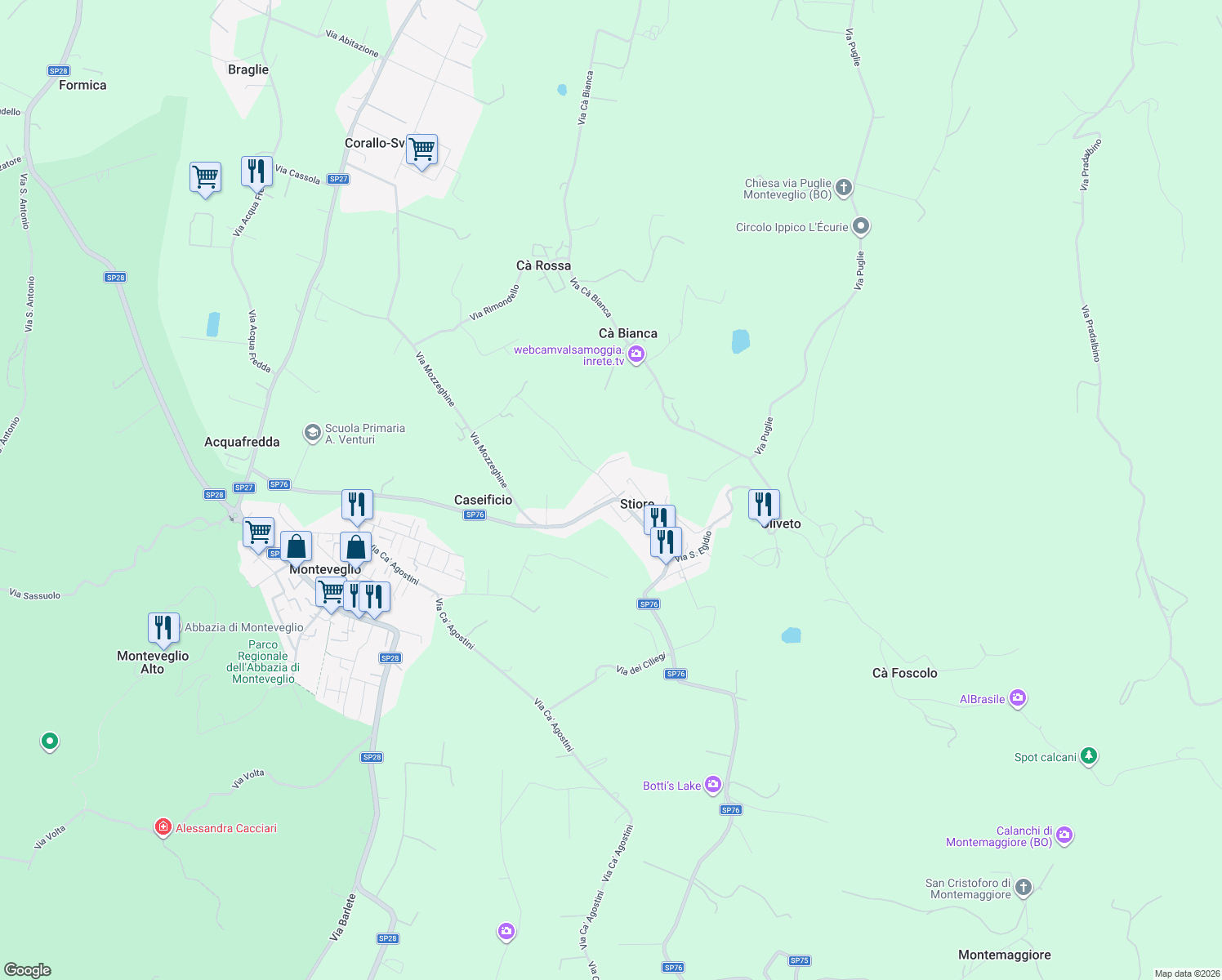 map of restaurants, bars, coffee shops, grocery stores, and more near 11 Via Fornelli in Stiore