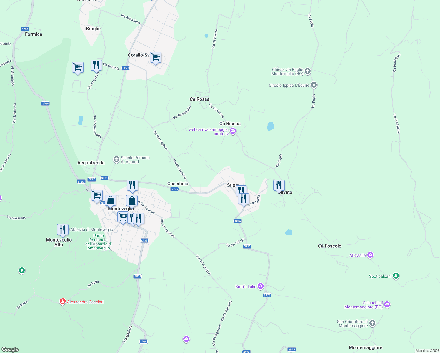 map of restaurants, bars, coffee shops, grocery stores, and more near 11 Via Fornelli in Stiore