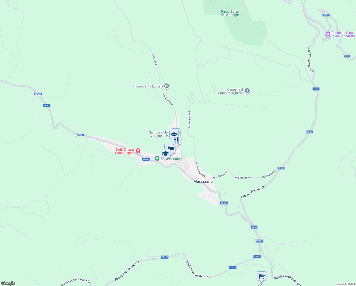 map of restaurants, bars, coffee shops, grocery stores, and more near 6 Piazza Monsignor Giovanni Dadone in Murazzano