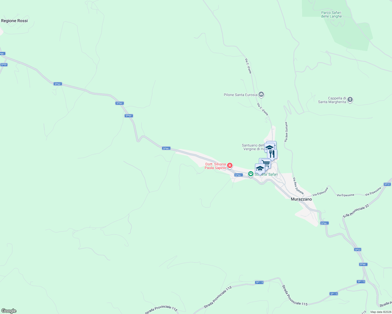 map of restaurants, bars, coffee shops, grocery stores, and more near 179 Via Roma in Murazzano