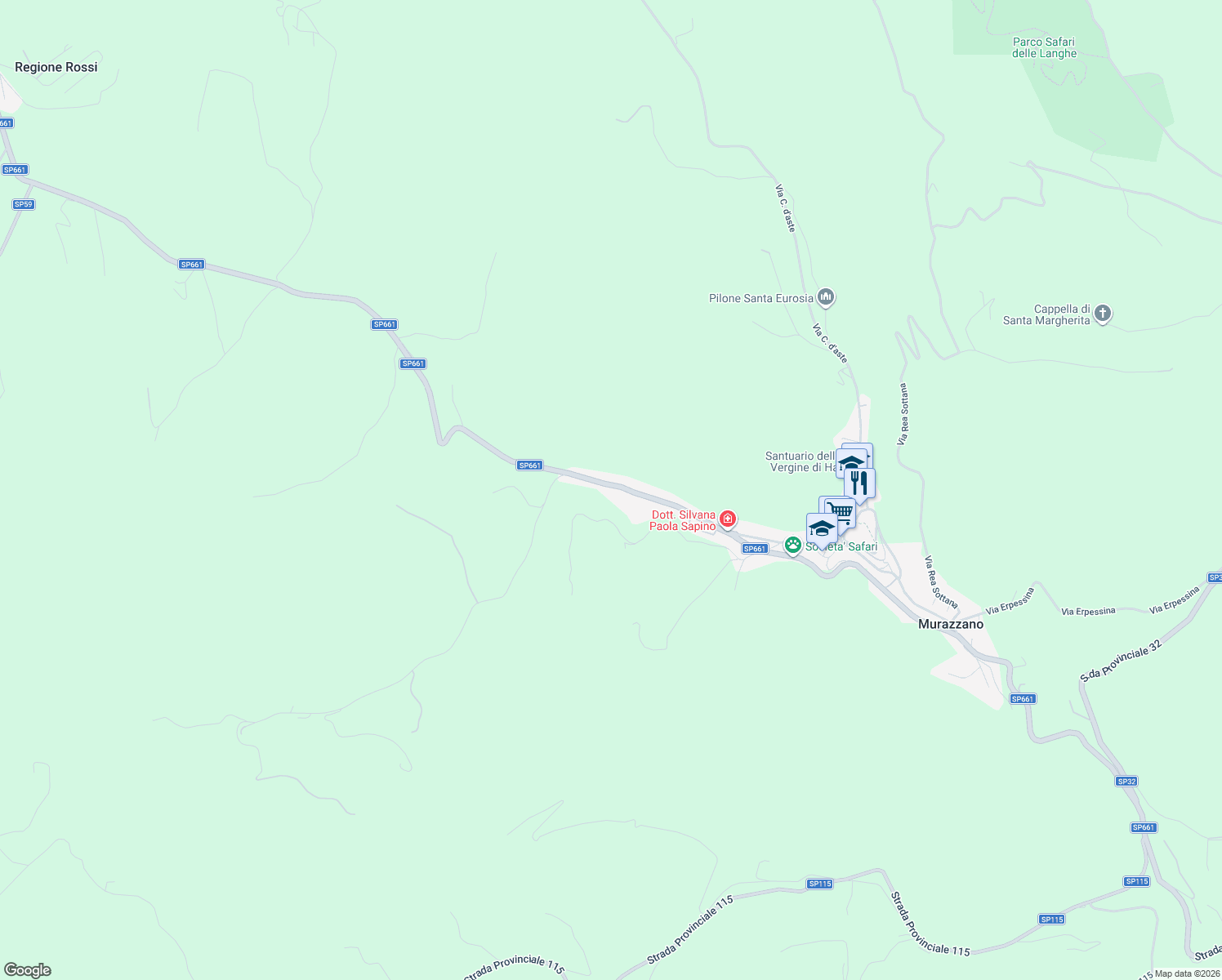 map of restaurants, bars, coffee shops, grocery stores, and more near 179 Via Roma in Murazzano