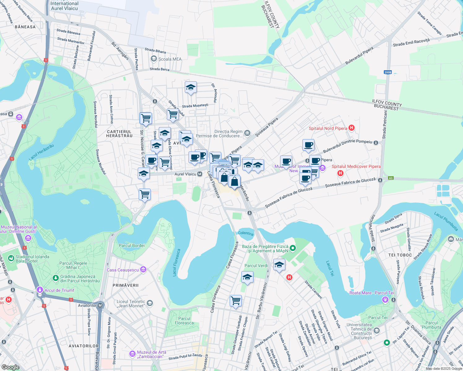 map of restaurants, bars, coffee shops, grocery stores, and more near 246c Calea Floreasca in București