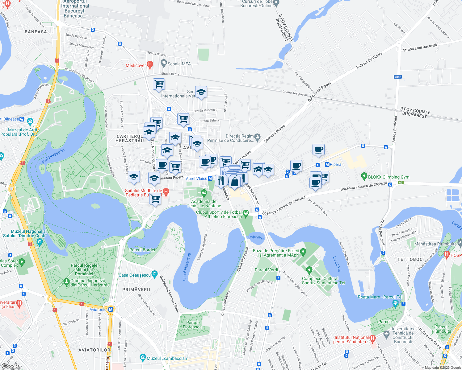 map of restaurants, bars, coffee shops, grocery stores, and more near 246B Calea Floreasca in București
