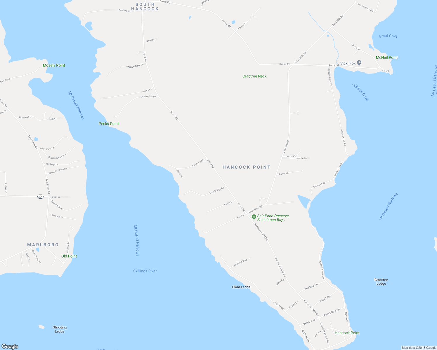 map of restaurants, bars, coffee shops, grocery stores, and more near 717 Point Road in Hancock