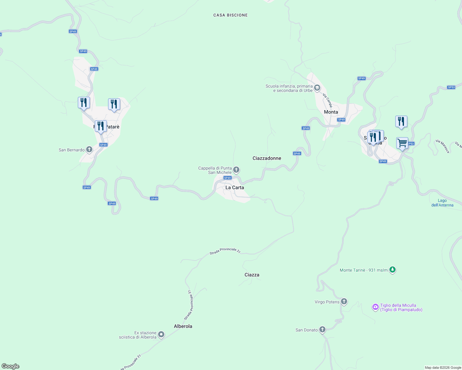 map of restaurants, bars, coffee shops, grocery stores, and more near 43 Strada Provinciale 31 in La Carta