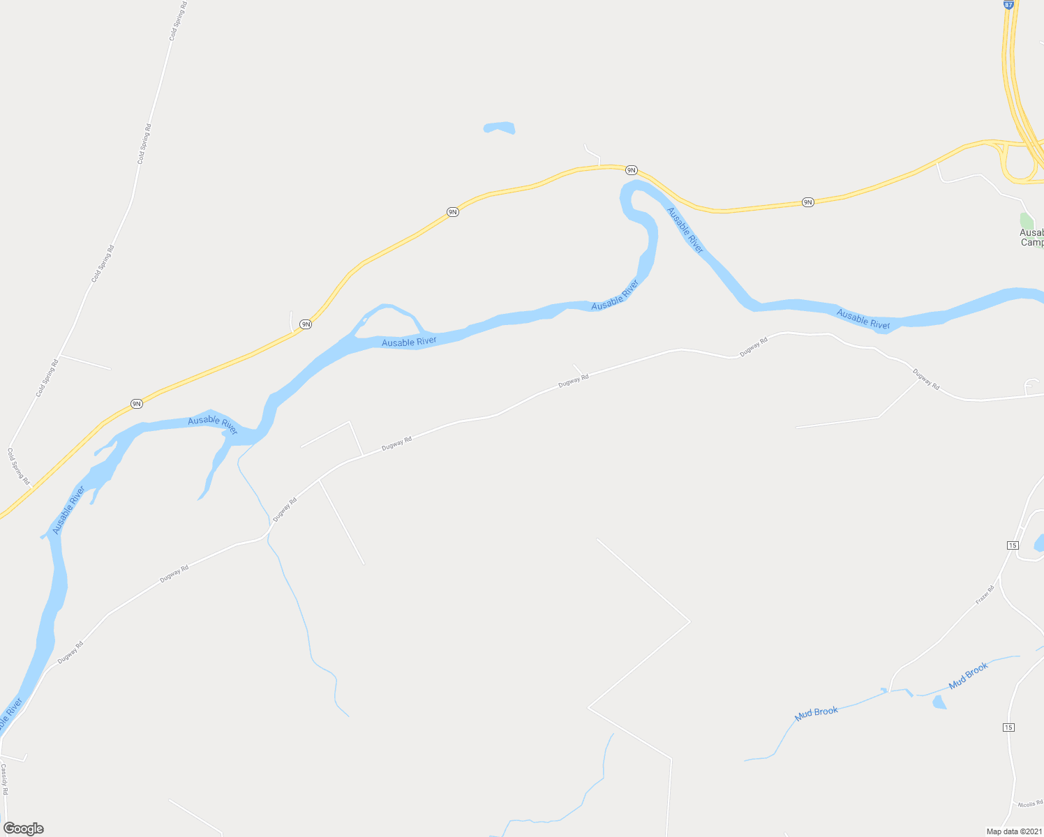 map of restaurants, bars, coffee shops, grocery stores, and more near 468 Dugway Road in Keeseville