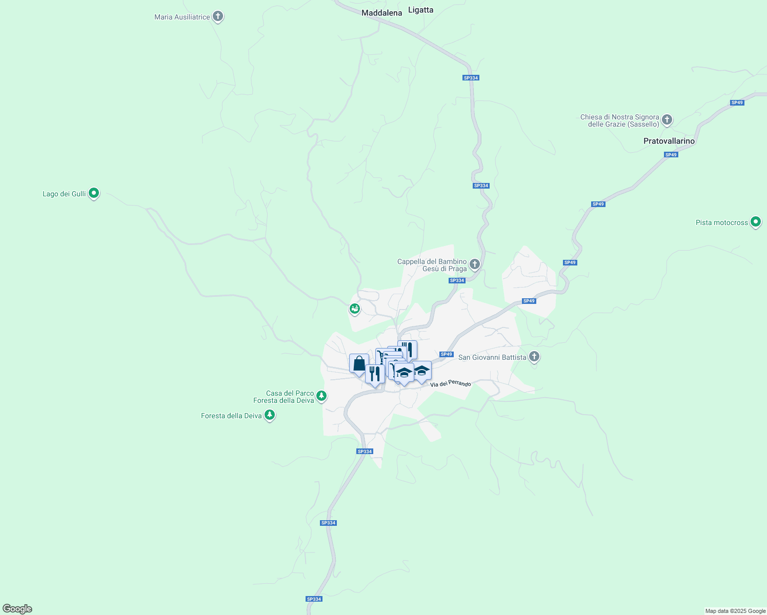 map of restaurants, bars, coffee shops, grocery stores, and more near 23 Località Prabadurin in Sassello