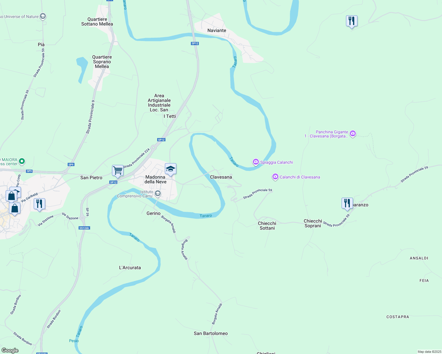 map of restaurants, bars, coffee shops, grocery stores, and more near in Clavesana