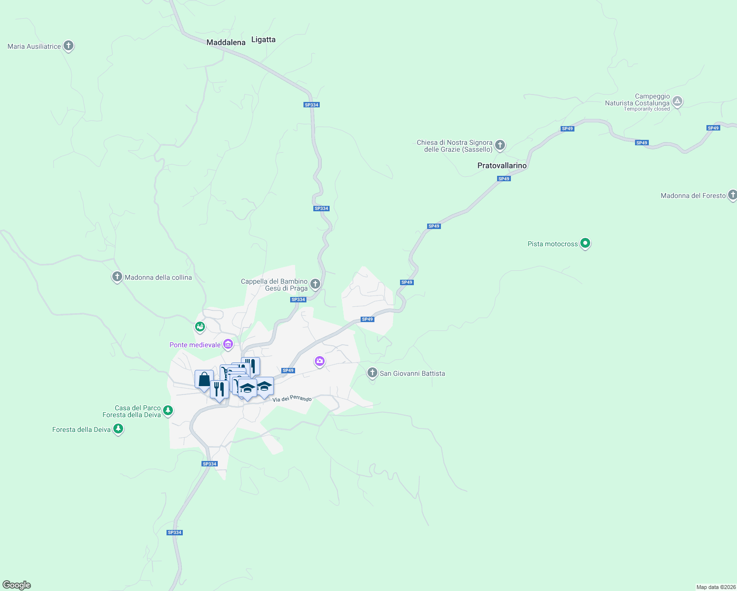 map of restaurants, bars, coffee shops, grocery stores, and more near 29 Località Brigiola in Sassello