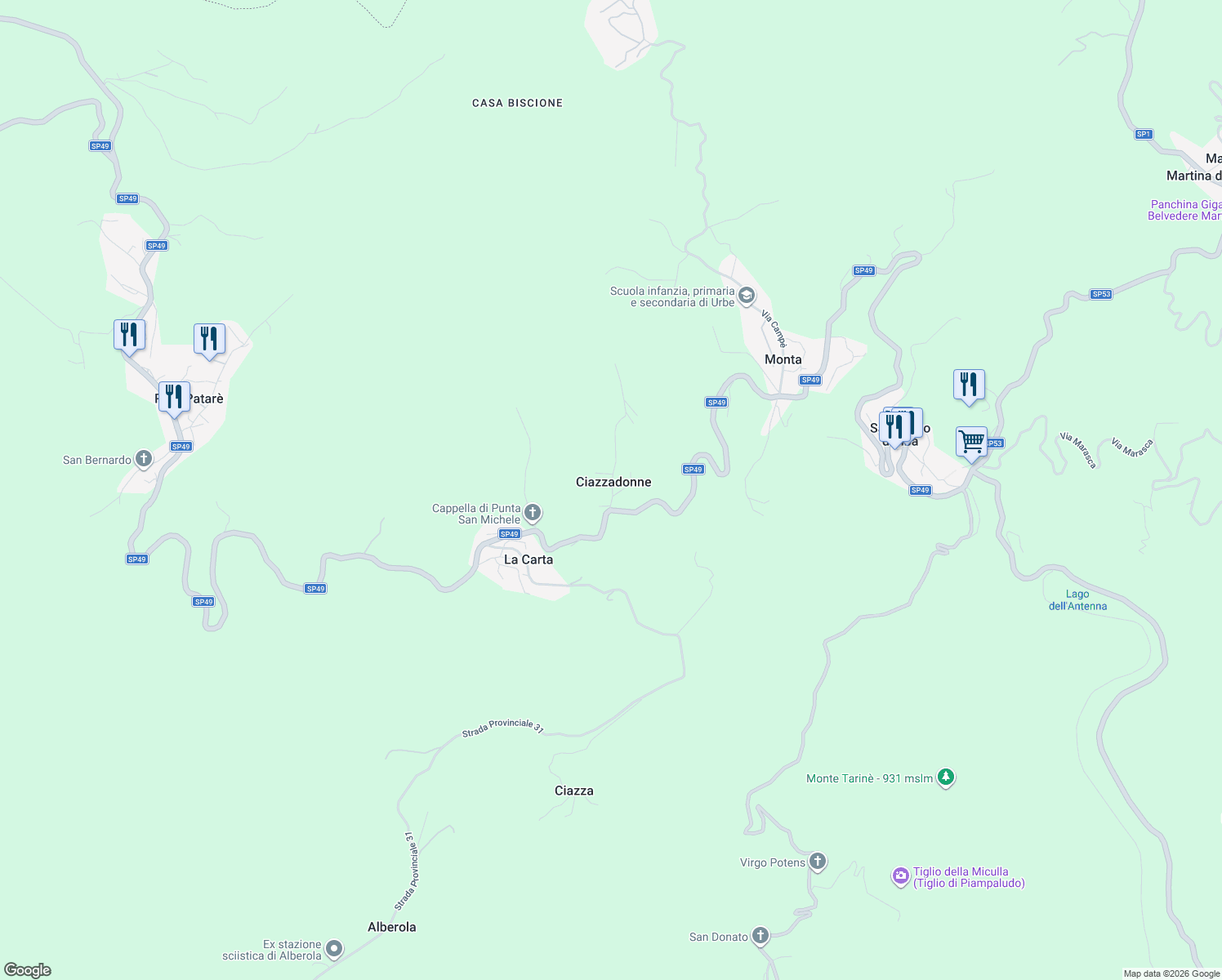 map of restaurants, bars, coffee shops, grocery stores, and more near 6 Via Piazzadoni in Ciazzadonne