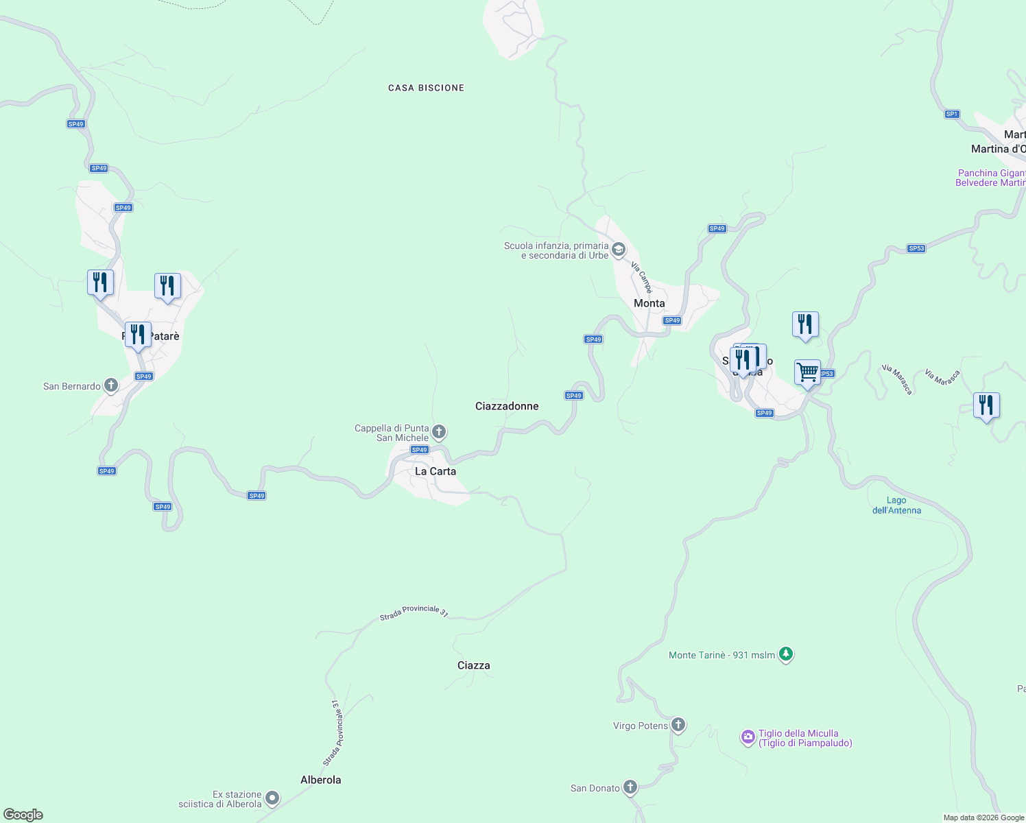 map of restaurants, bars, coffee shops, grocery stores, and more near 11 Via Piazzadoni in Ciazzadonne