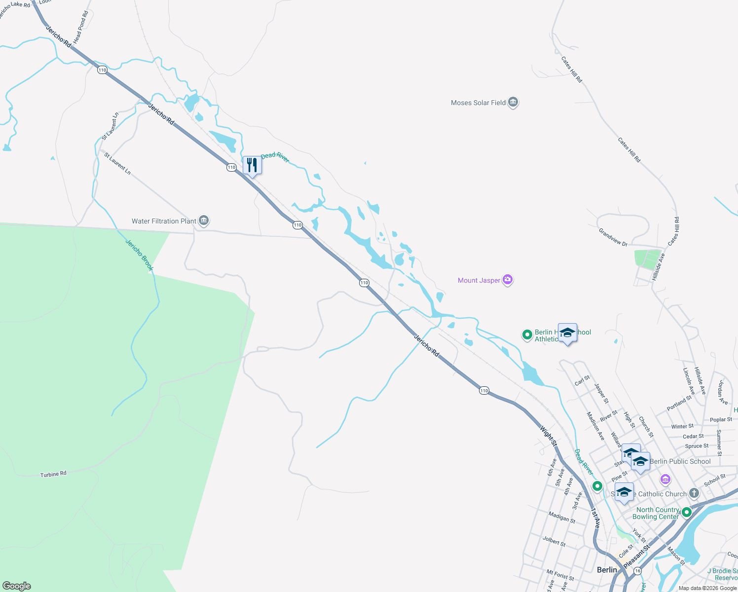 map of restaurants, bars, coffee shops, grocery stores, and more near 99 Jericho Road in Berlin