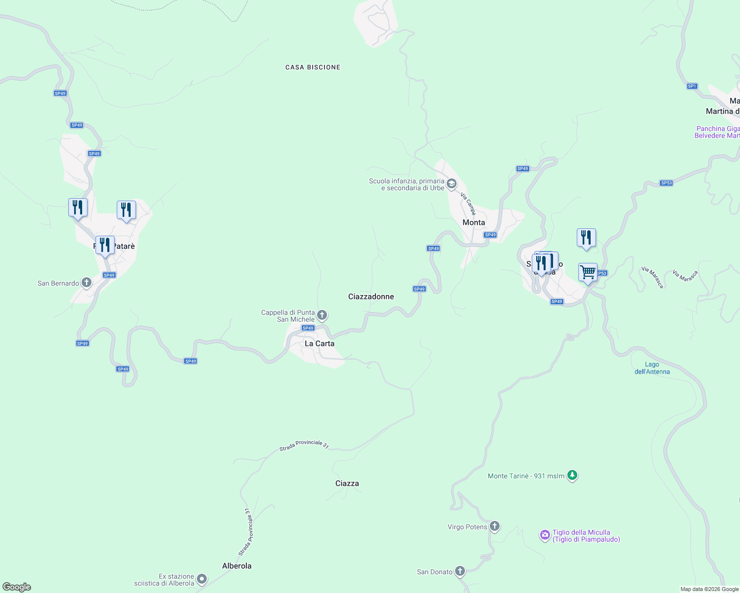 map of restaurants, bars, coffee shops, grocery stores, and more near 6 Via Piazzadoni in Ciazzadonne