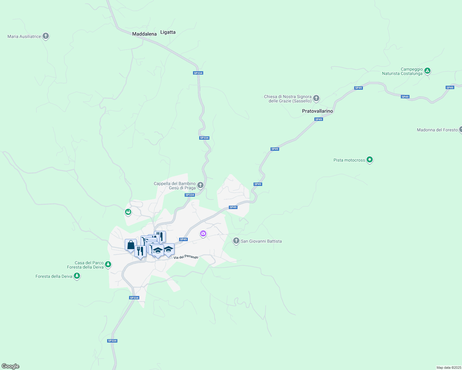 map of restaurants, bars, coffee shops, grocery stores, and more near 29 Località Brigiola in Sassello