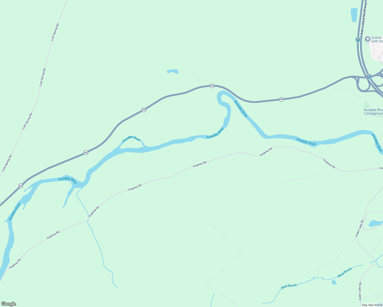 map of restaurants, bars, coffee shops, grocery stores, and more near 374 Dugway Road in Keeseville