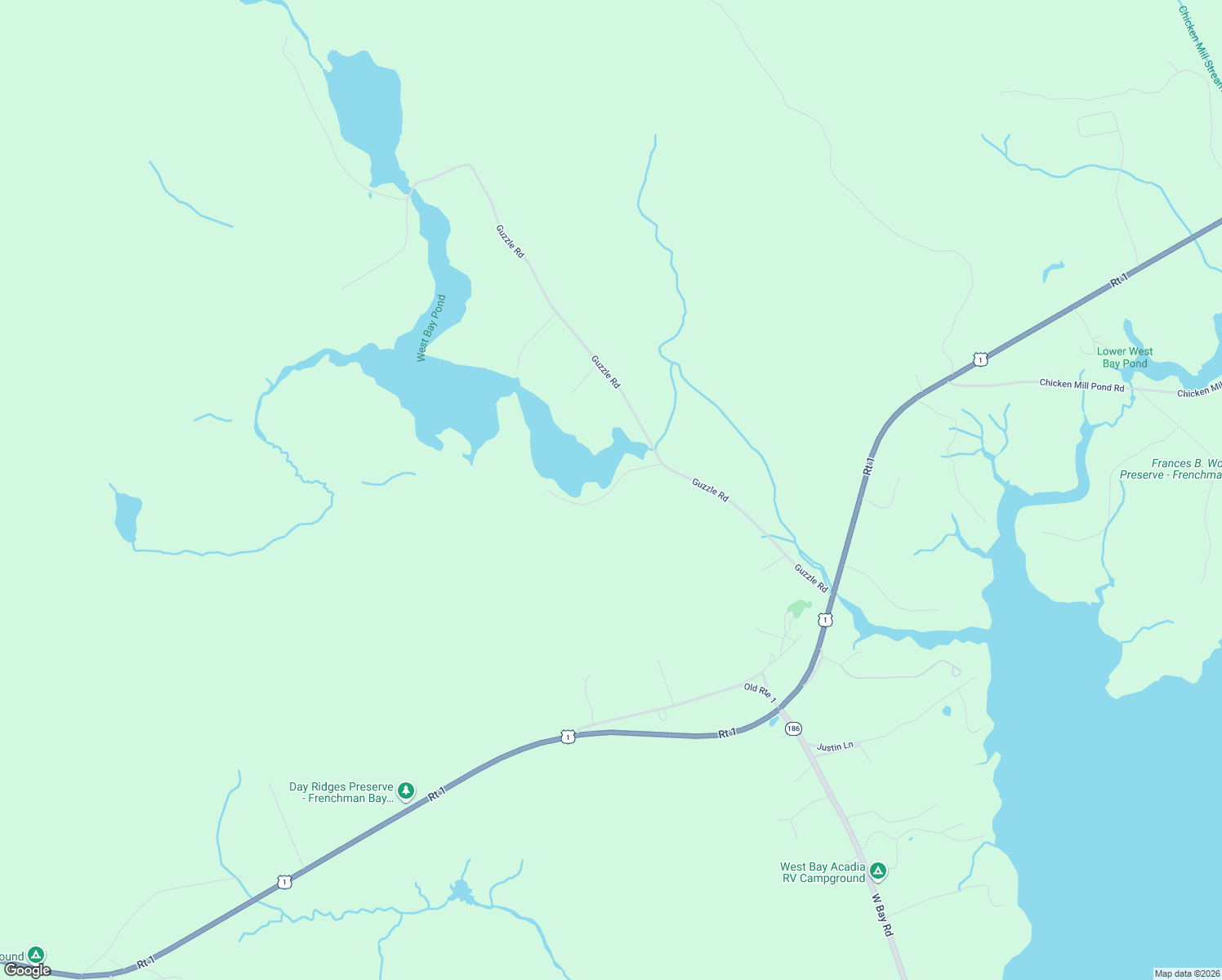 map of restaurants, bars, coffee shops, grocery stores, and more near Joy Road in Gouldsboro