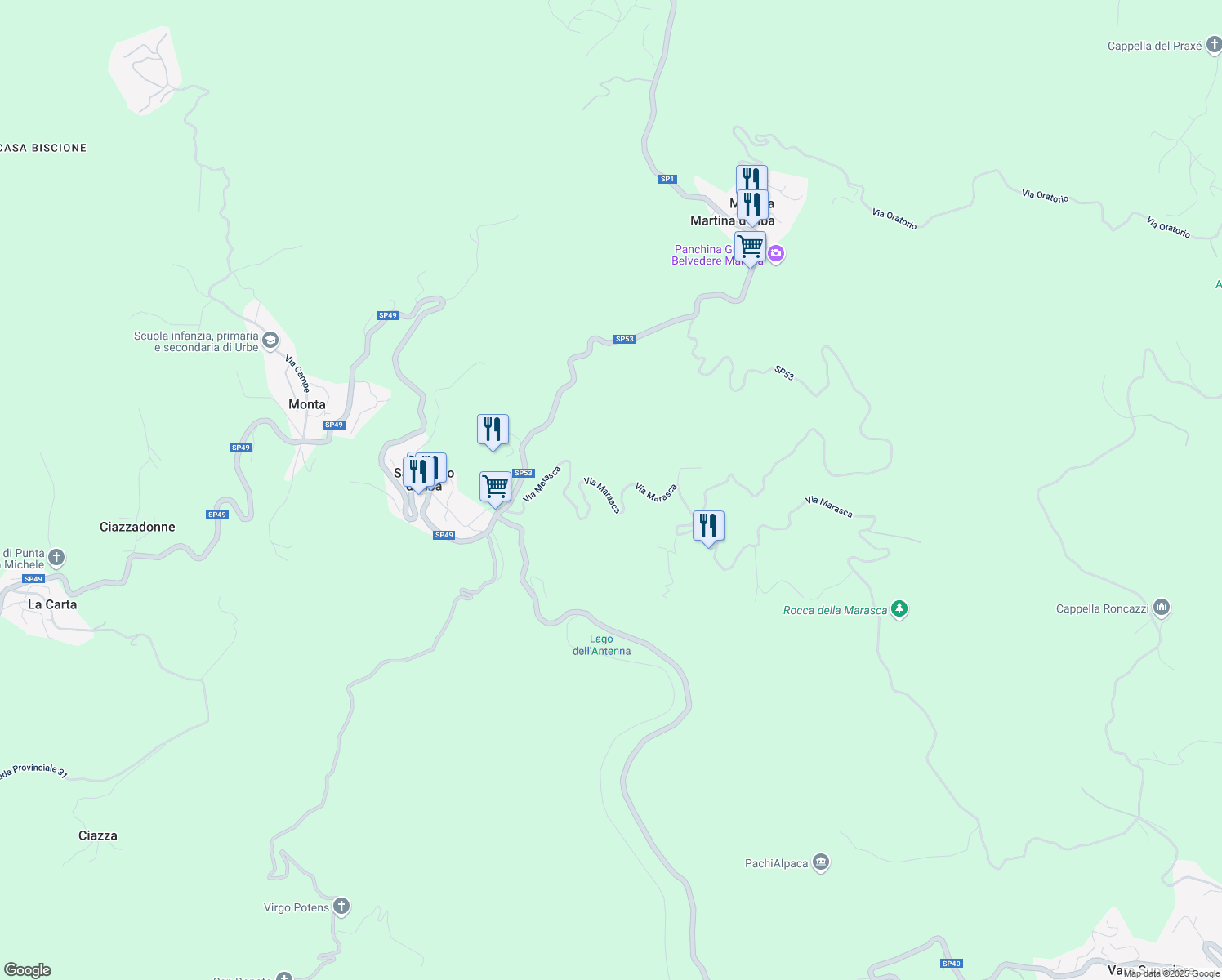 map of restaurants, bars, coffee shops, grocery stores, and more near 28 Via Marasca in Provincia di Savona