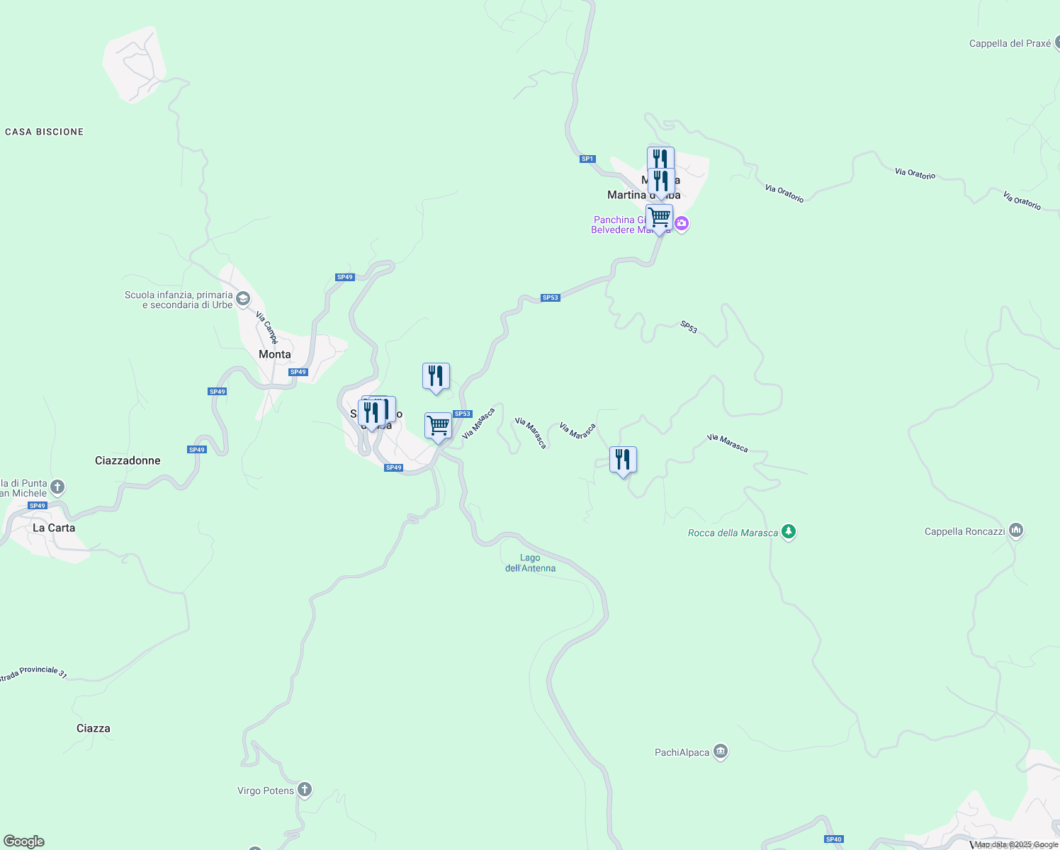 map of restaurants, bars, coffee shops, grocery stores, and more near 28 Via Marasca in Provincia di Savona
