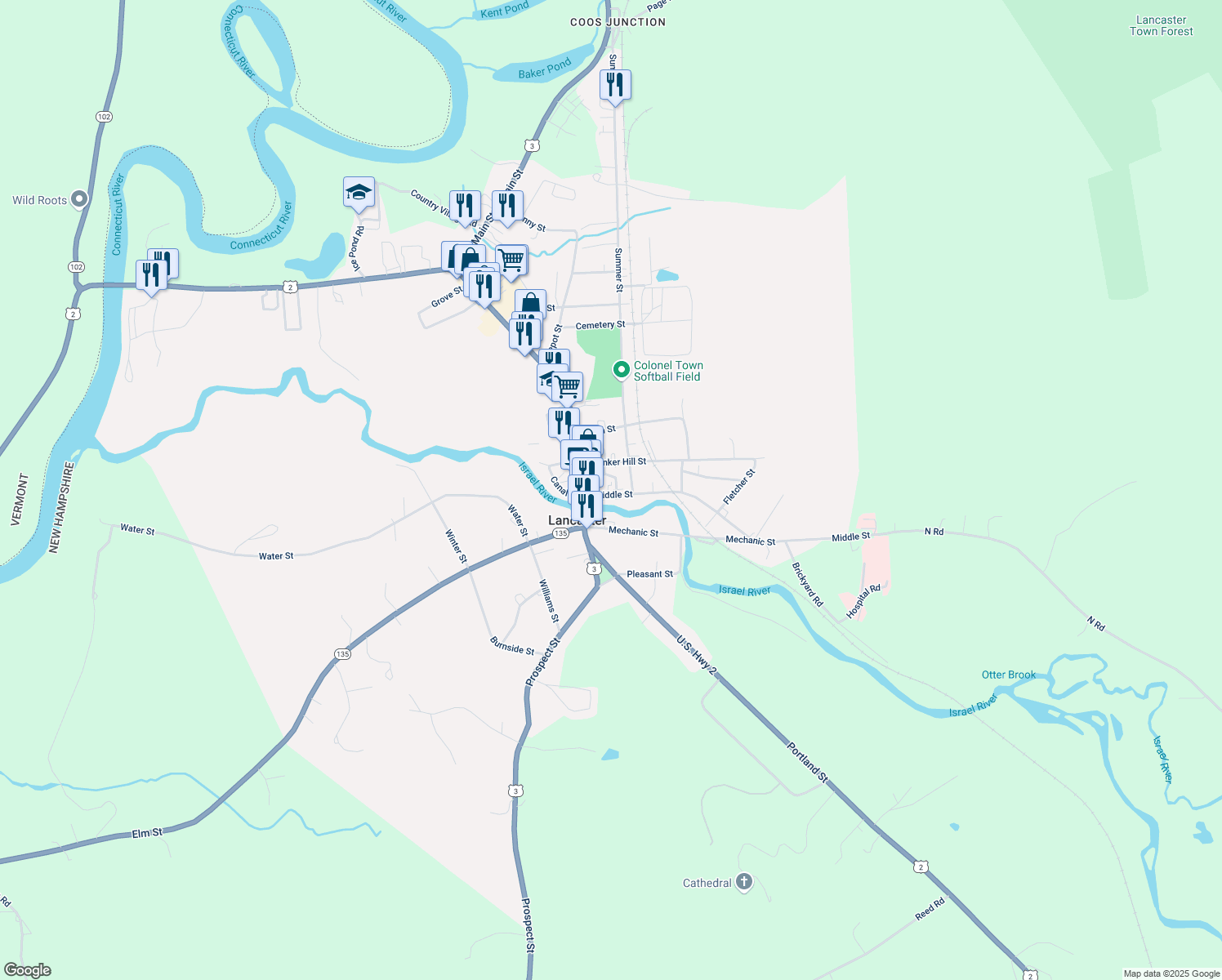 map of restaurants, bars, coffee shops, grocery stores, and more near 30 Middle Street in Lancaster