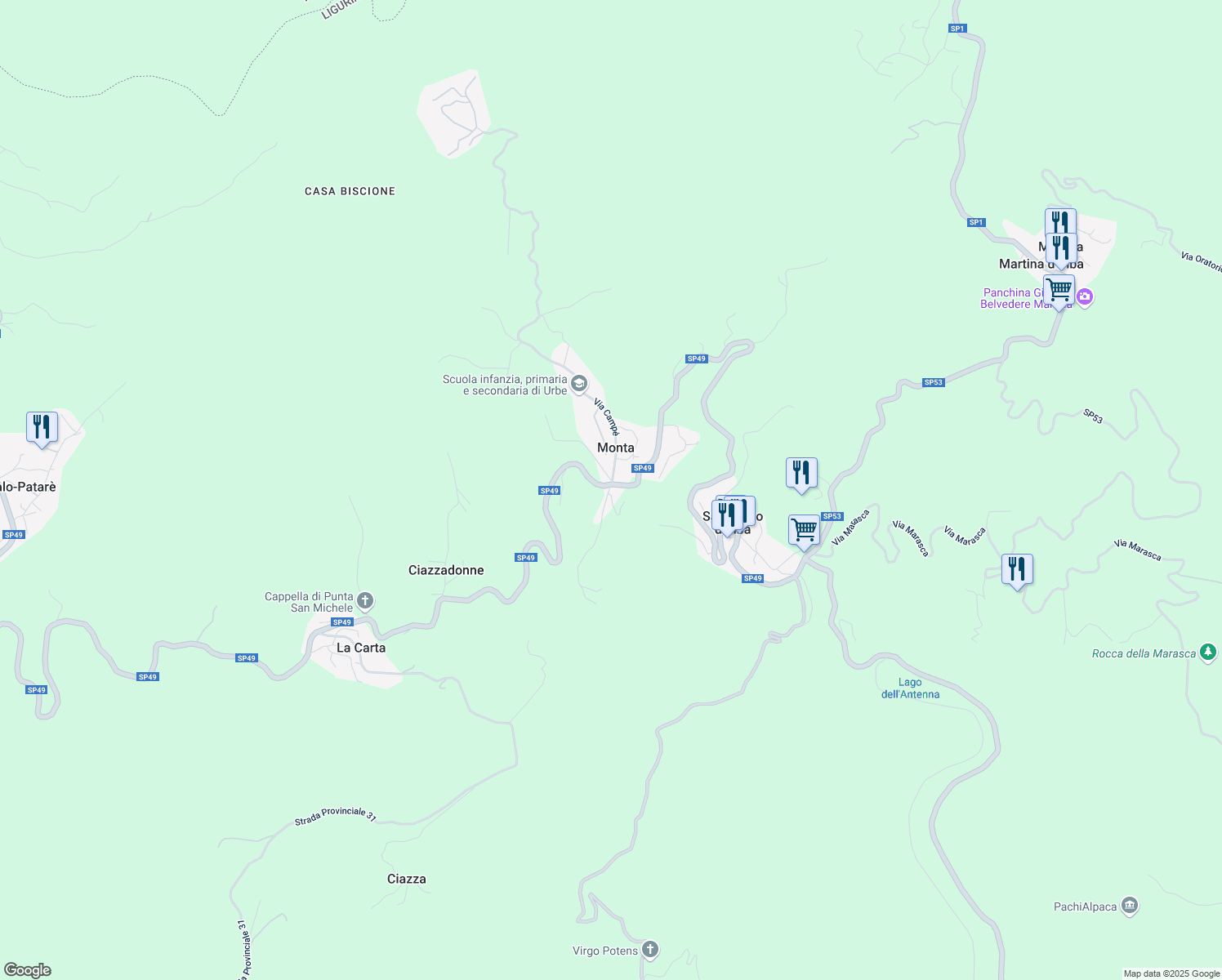 map of restaurants, bars, coffee shops, grocery stores, and more near 31 Via Montà in Monta