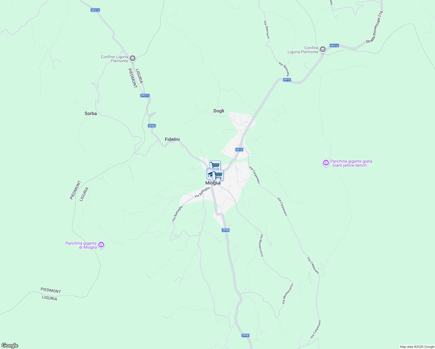 map of restaurants, bars, coffee shops, grocery stores, and more near 5 Via Acqui in Mioglia