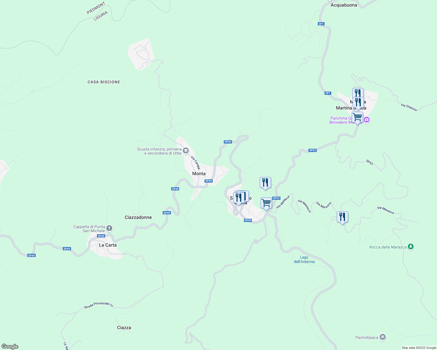 map of restaurants, bars, coffee shops, grocery stores, and more near 41 SP49 in Monta