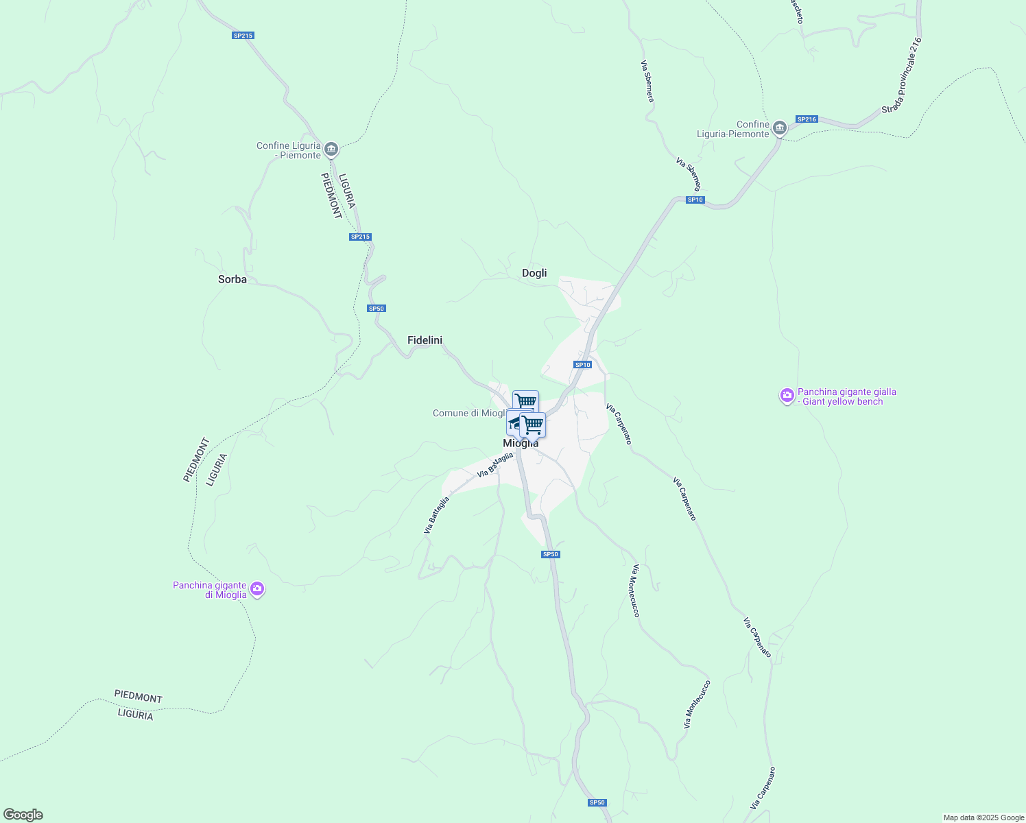 map of restaurants, bars, coffee shops, grocery stores, and more near 19 SP50 in Mioglia