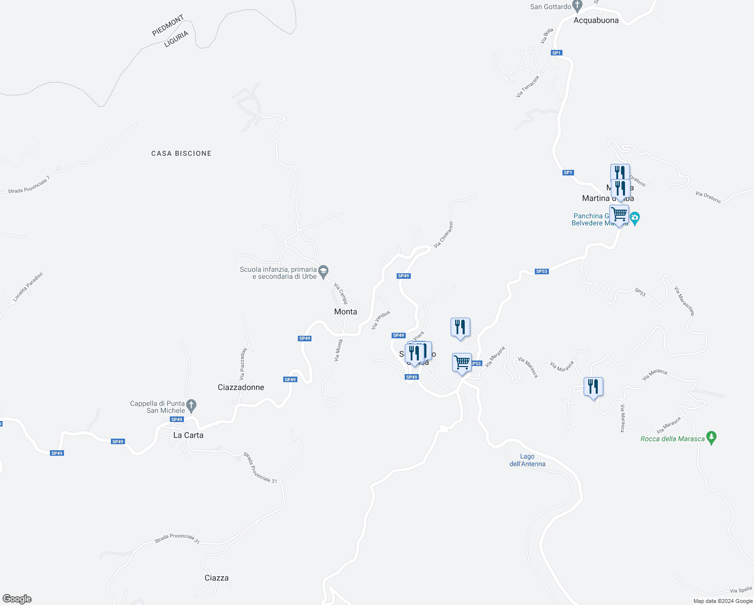 map of restaurants, bars, coffee shops, grocery stores, and more near 41 SP49 in Monta