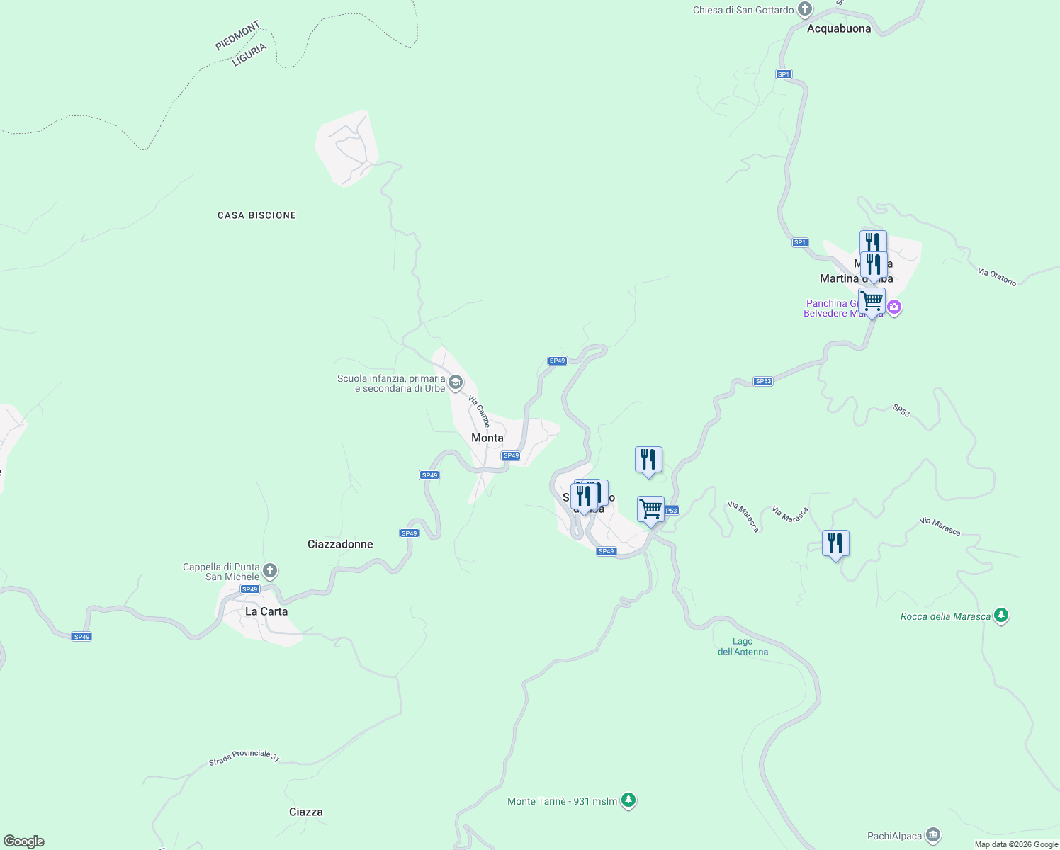 map of restaurants, bars, coffee shops, grocery stores, and more near 41 SP49 in Monta