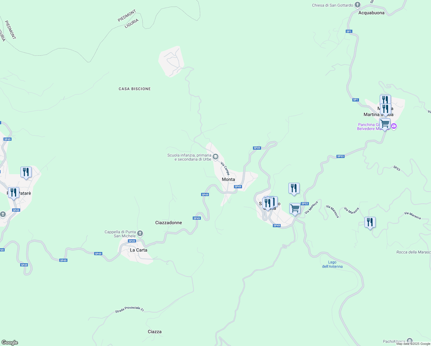 map of restaurants, bars, coffee shops, grocery stores, and more near 31 Via Campè in Monta