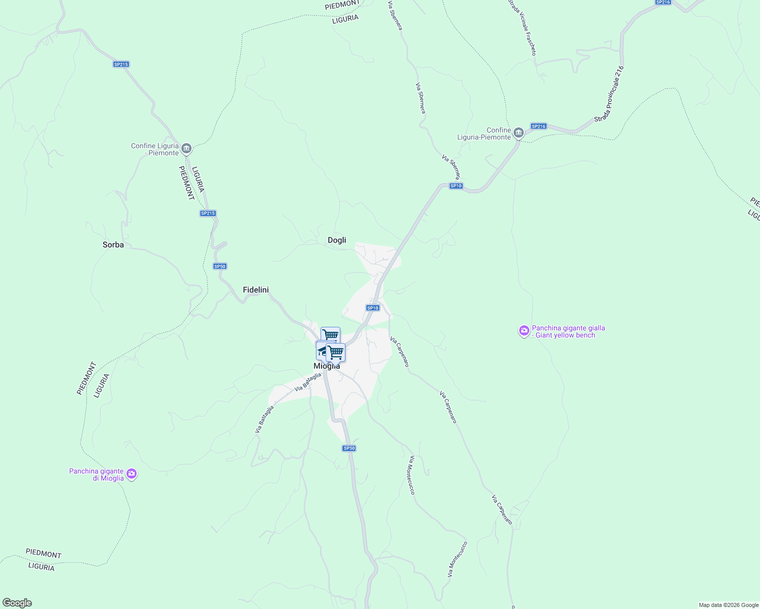 map of restaurants, bars, coffee shops, grocery stores, and more near 3 Via Schegli in Mioglia