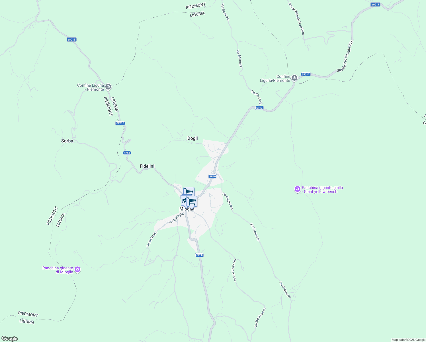 map of restaurants, bars, coffee shops, grocery stores, and more near 3 Via Schegli in Mioglia