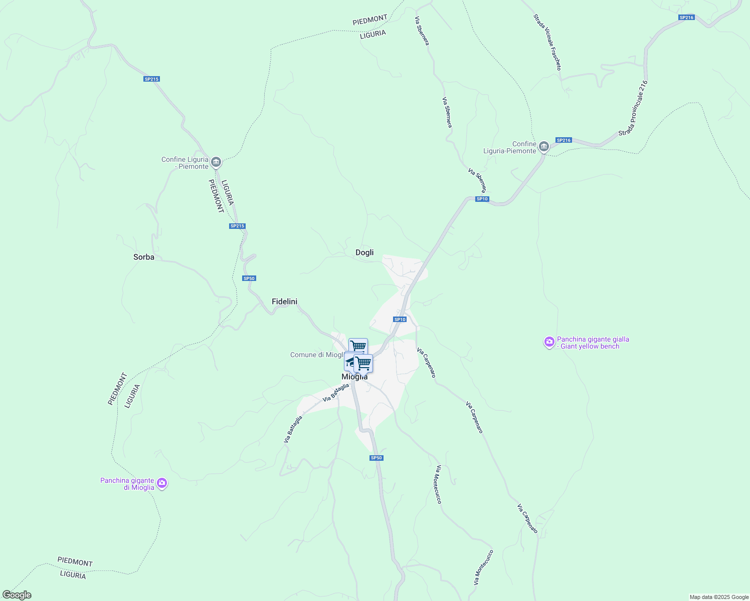 map of restaurants, bars, coffee shops, grocery stores, and more near 6 Via Carli in Mioglia