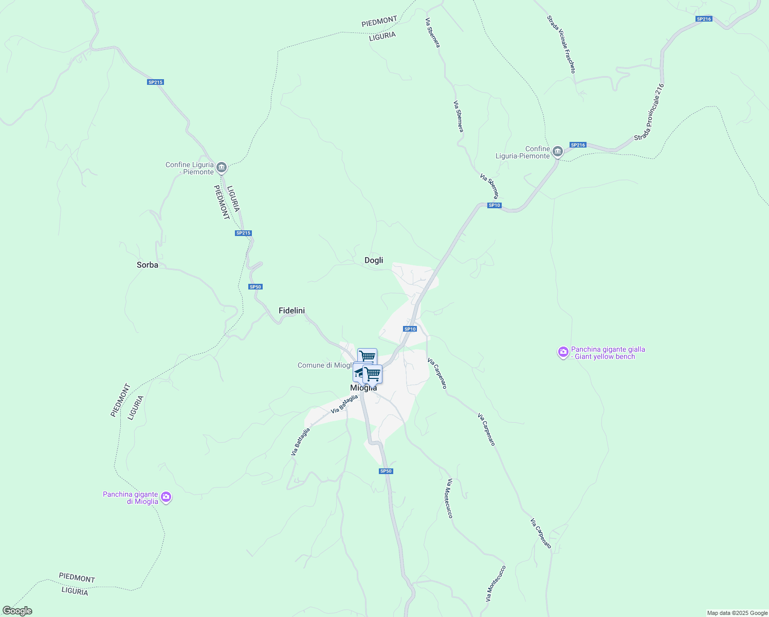 map of restaurants, bars, coffee shops, grocery stores, and more near 6 Via Carli in Mioglia