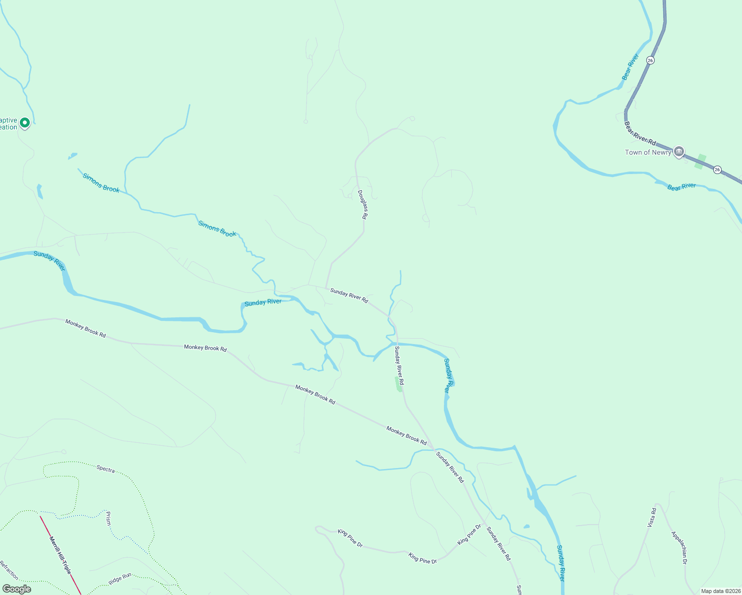 map of restaurants, bars, coffee shops, grocery stores, and more near 761 Sunday River Road in Newry