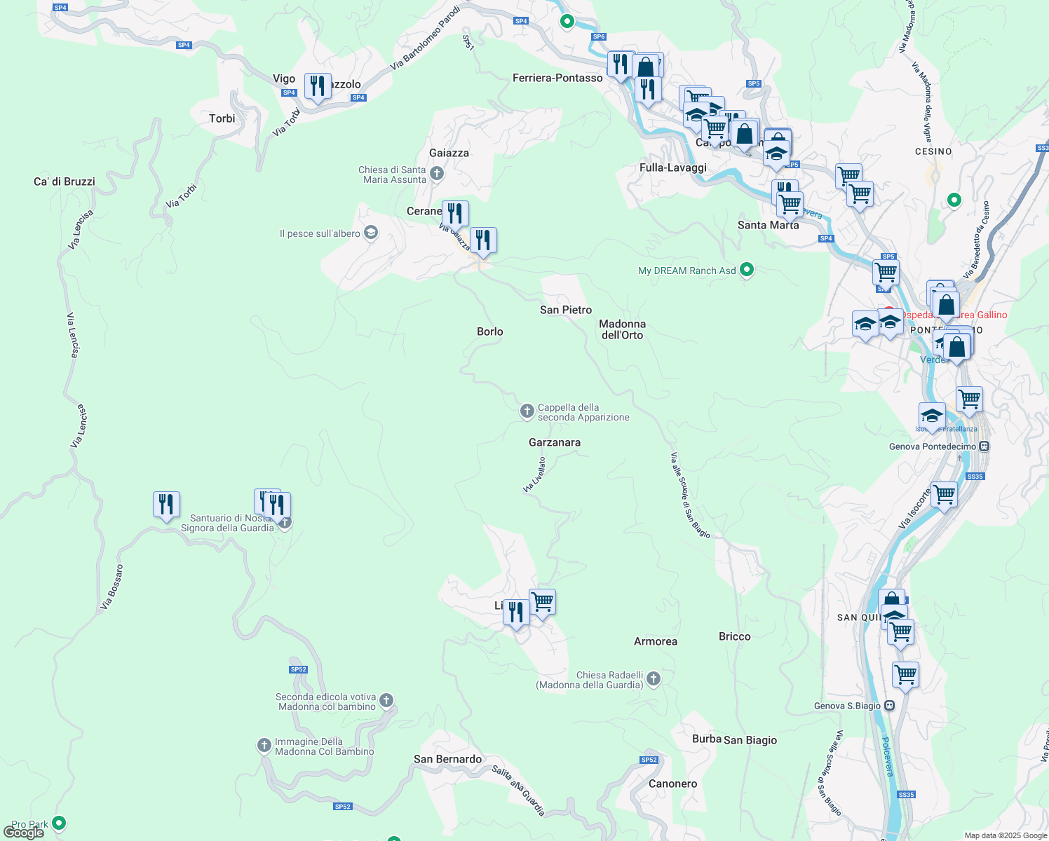map of restaurants, bars, coffee shops, grocery stores, and more near 2 Via Balletti in Città Metropolitana di Genova