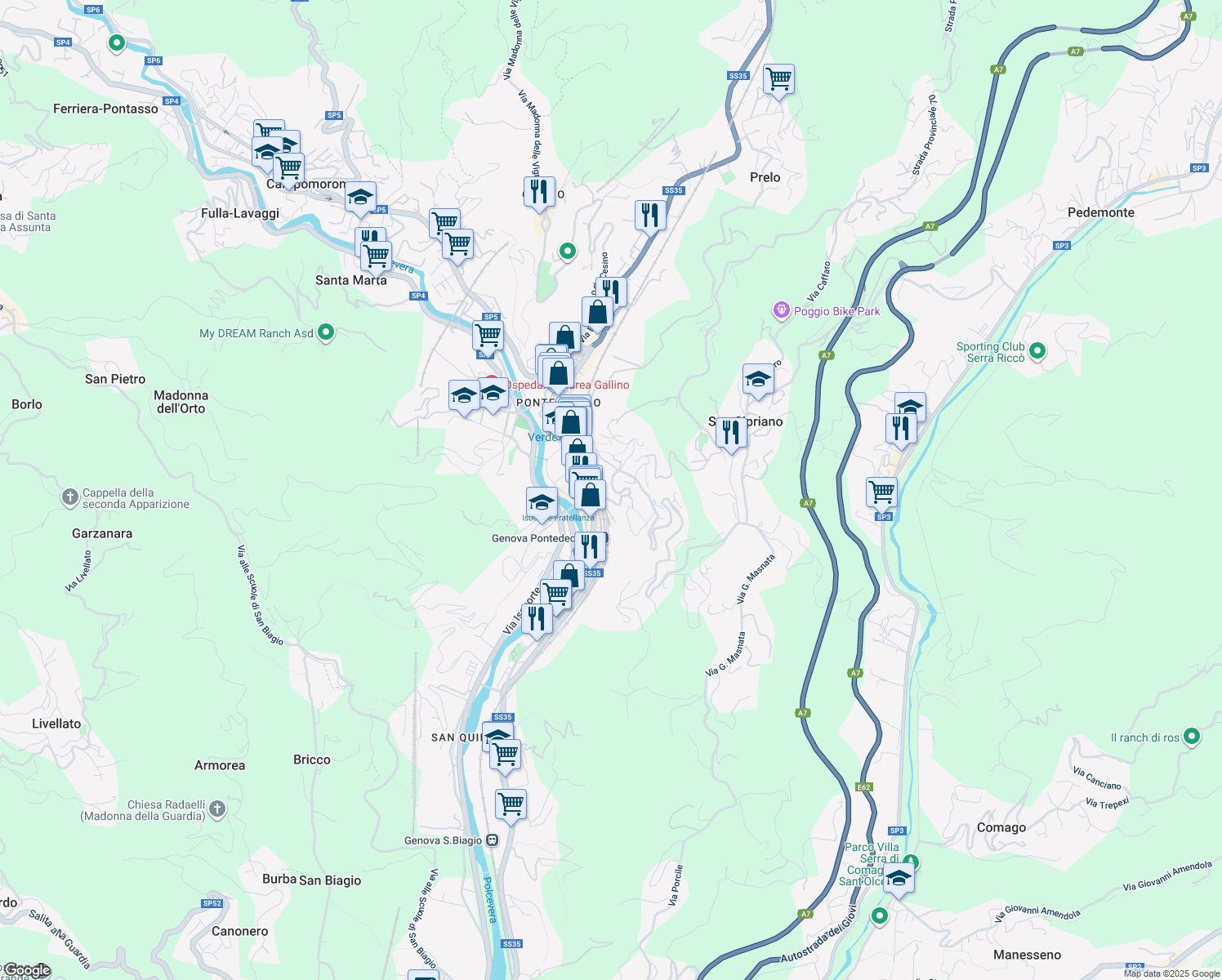 map of restaurants, bars, coffee shops, grocery stores, and more near 2 Via Val D'Astico in Genova