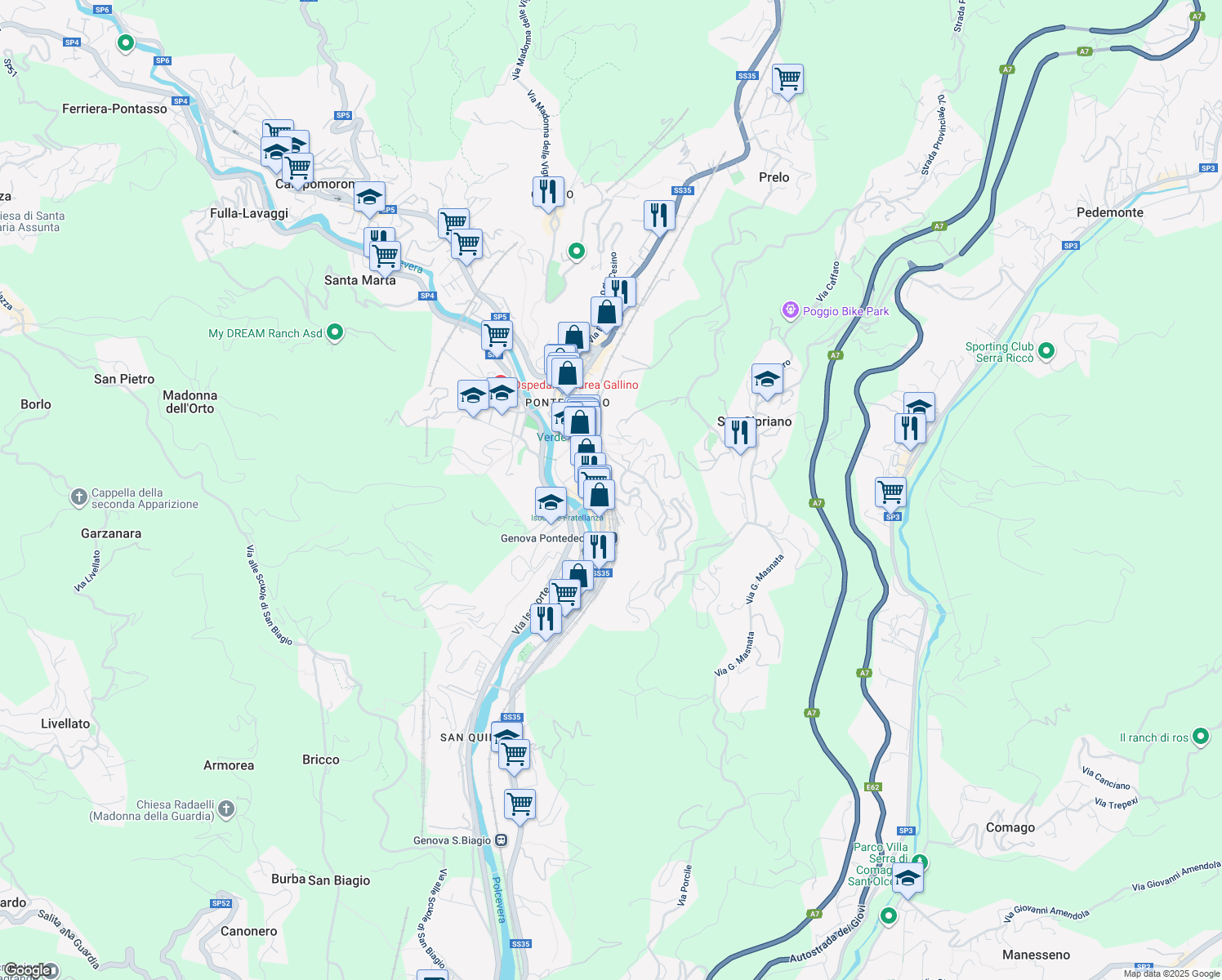 map of restaurants, bars, coffee shops, grocery stores, and more near 2 Via Val D'Astico in Genova