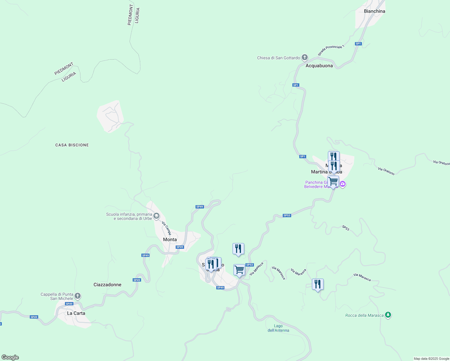 map of restaurants, bars, coffee shops, grocery stores, and more near 22 Via Chiavarino in Provincia di Savona