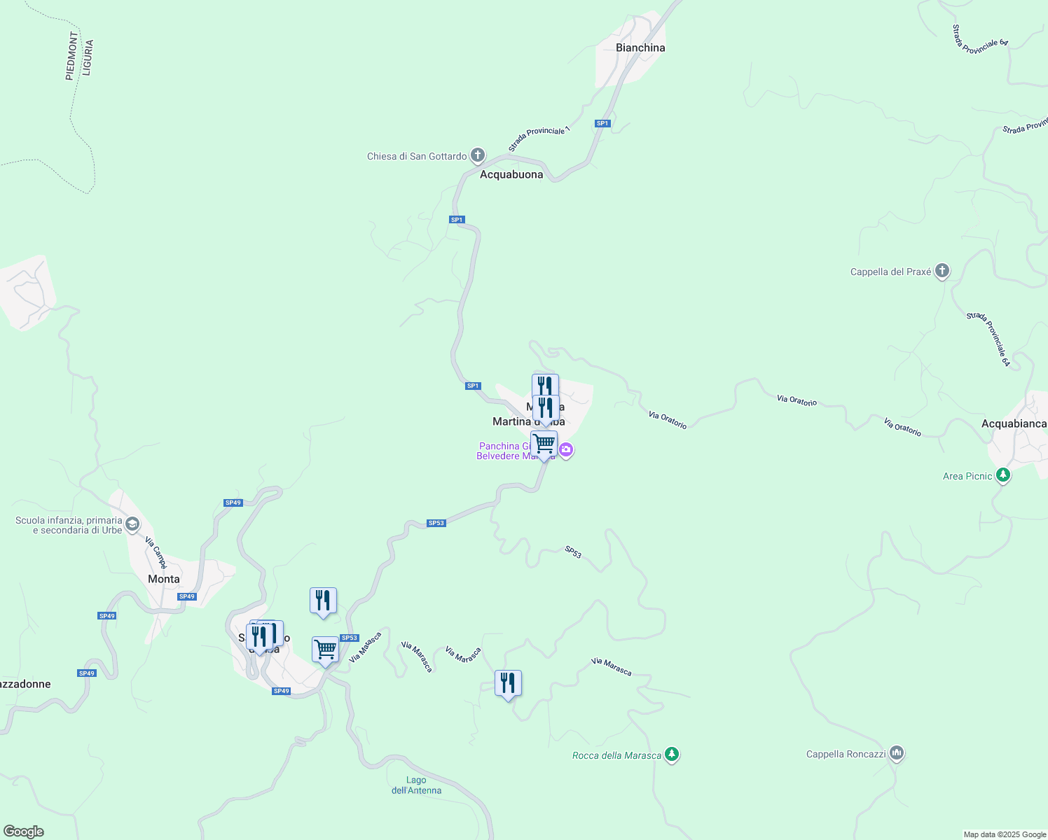 map of restaurants, bars, coffee shops, grocery stores, and more near 1 Via Oratorio in Martina