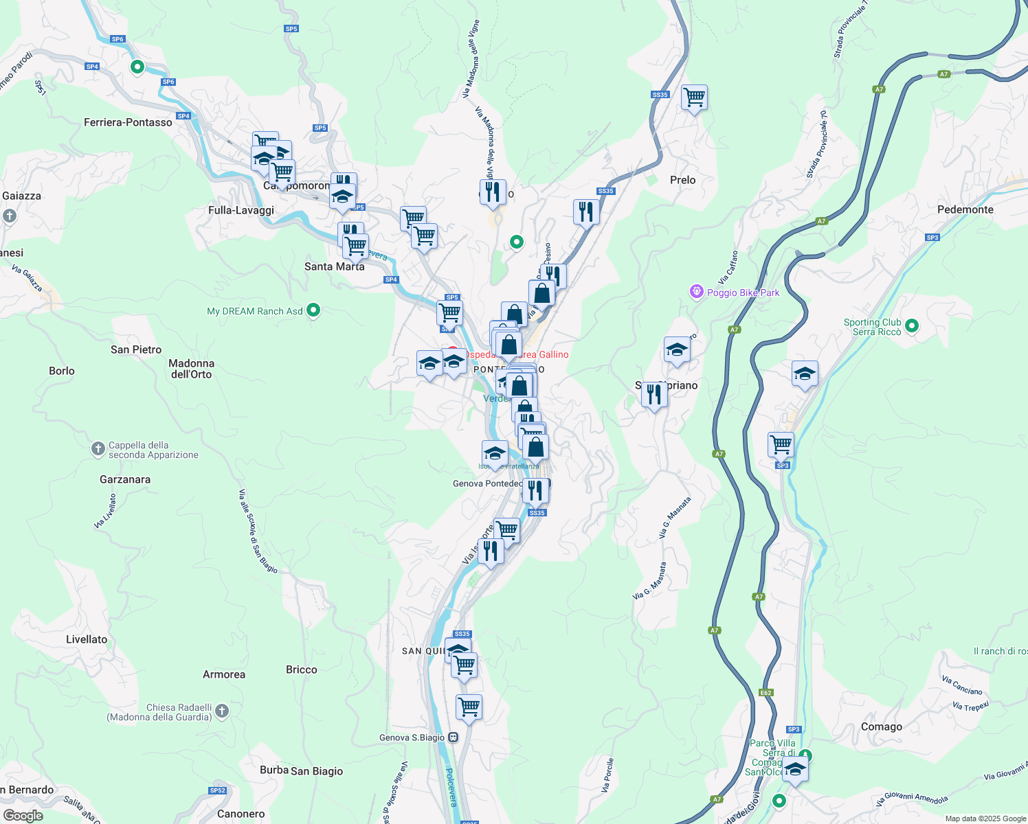 map of restaurants, bars, coffee shops, grocery stores, and more near 16 Via Guido Poli in Genoa