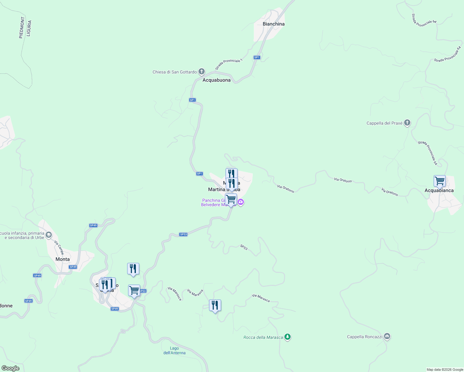 map of restaurants, bars, coffee shops, grocery stores, and more near 8 Via Fontana in Martina