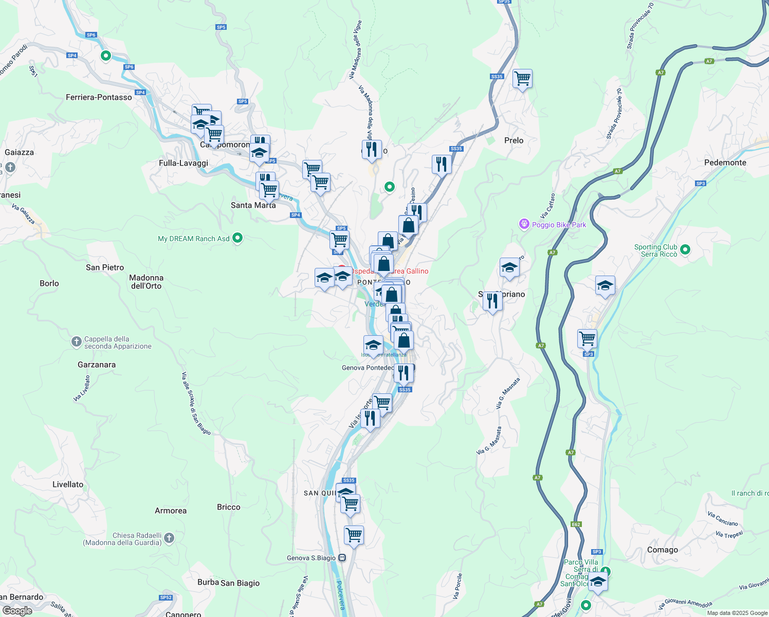 map of restaurants, bars, coffee shops, grocery stores, and more near 16 Via Guido Poli in Genoa