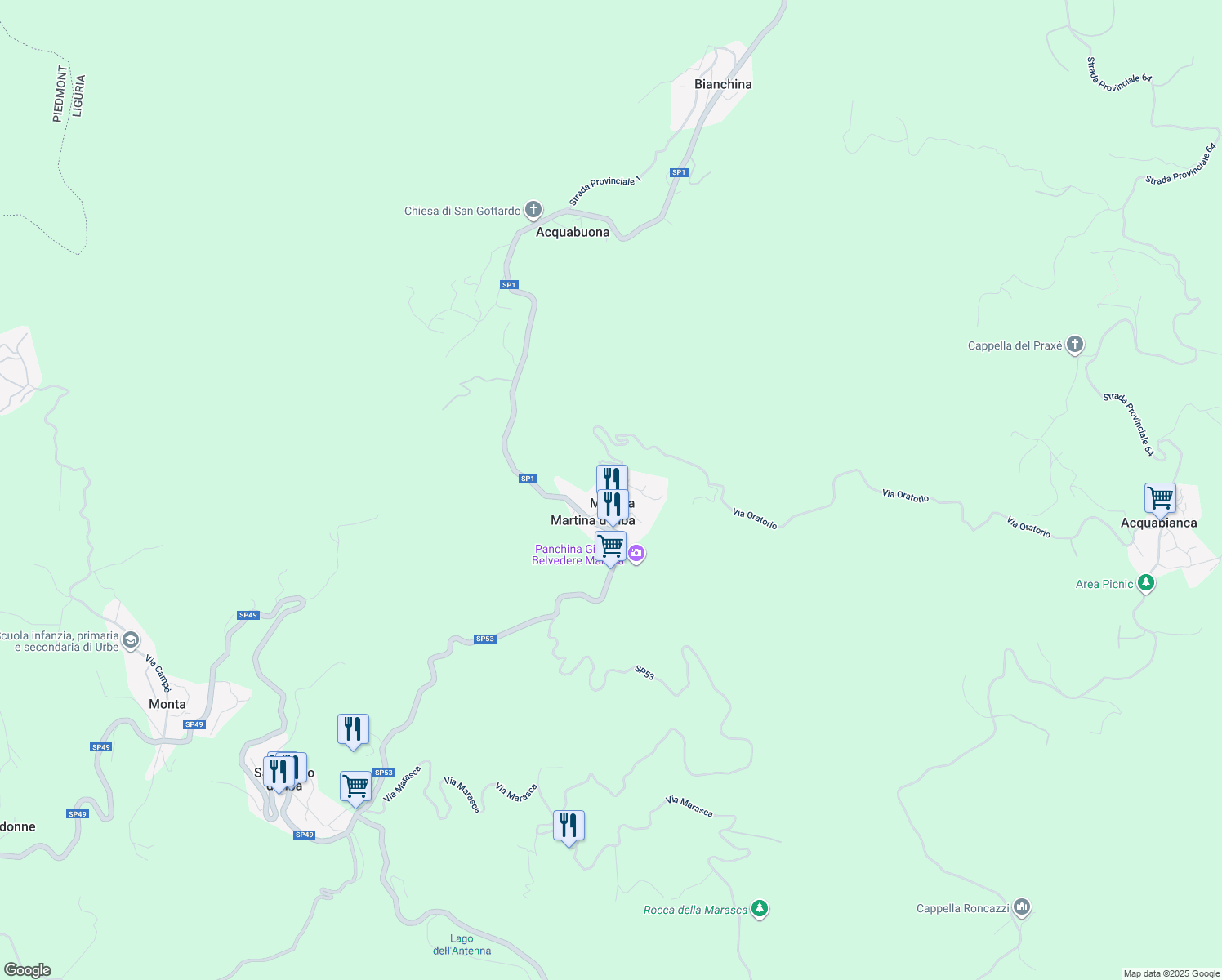 map of restaurants, bars, coffee shops, grocery stores, and more near 1 Via Oratorio in Martina