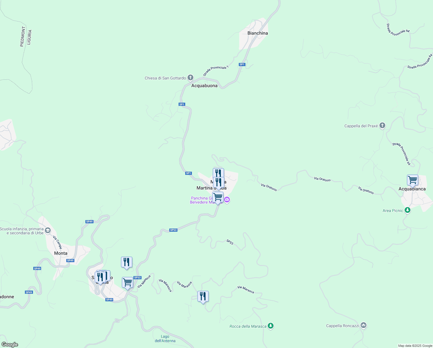 map of restaurants, bars, coffee shops, grocery stores, and more near 4 Via Oratorio in Martina