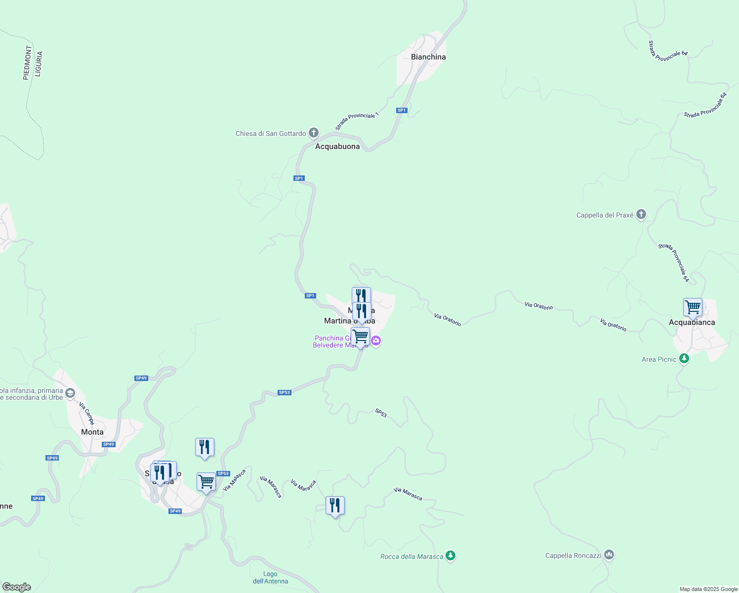 map of restaurants, bars, coffee shops, grocery stores, and more near 4 Via Oratorio in Martina