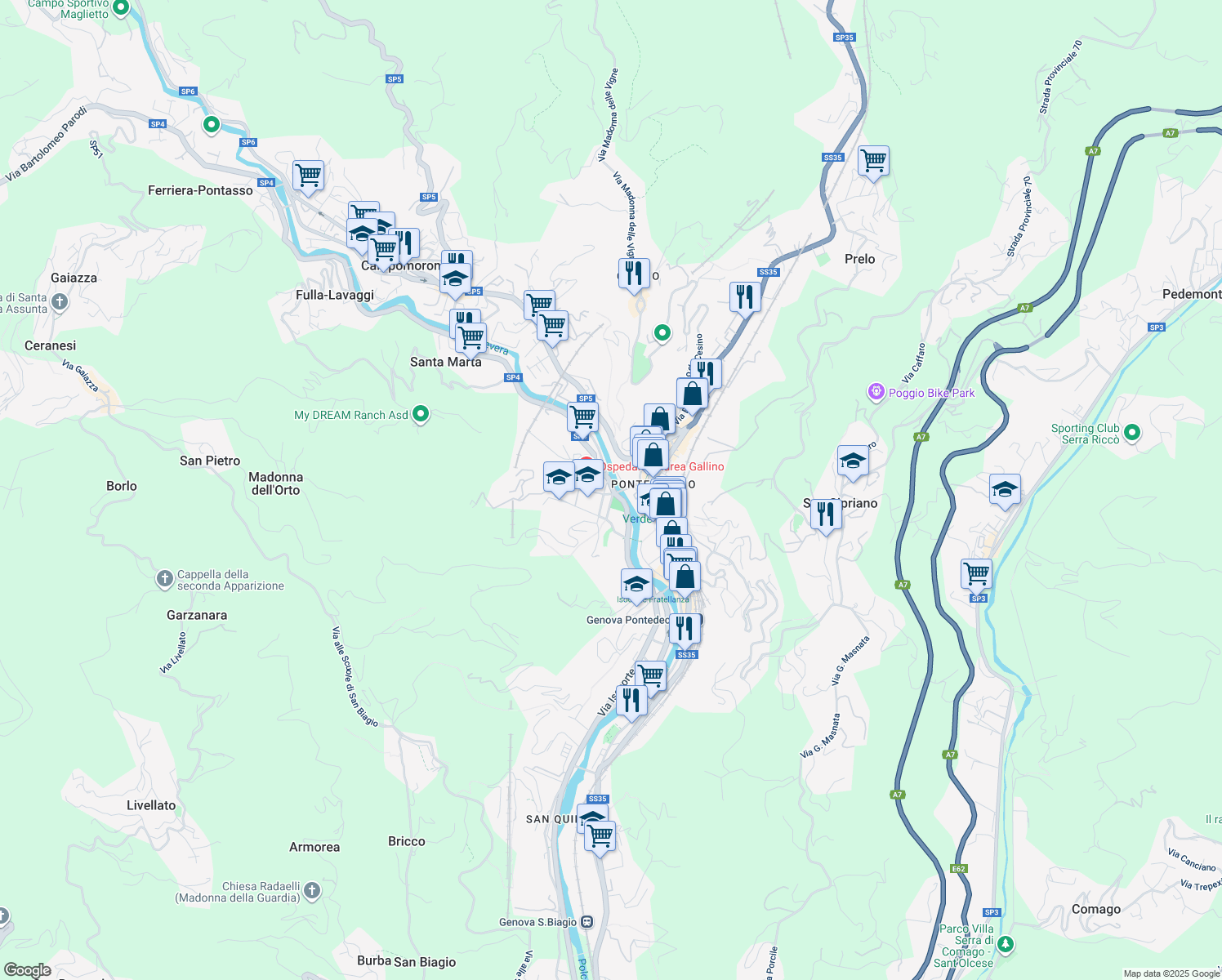 map of restaurants, bars, coffee shops, grocery stores, and more near 1 Via Ricreatorio in Genova
