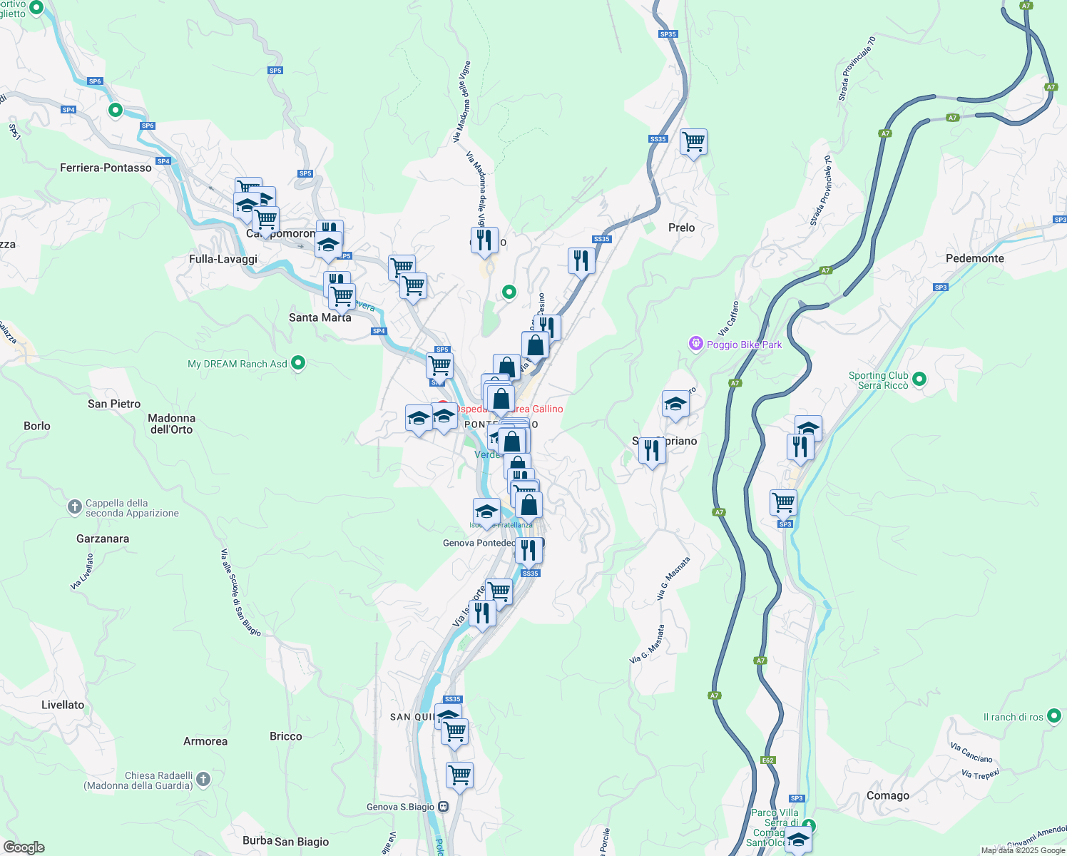 map of restaurants, bars, coffee shops, grocery stores, and more near 1 Salita Castrofino in Genova